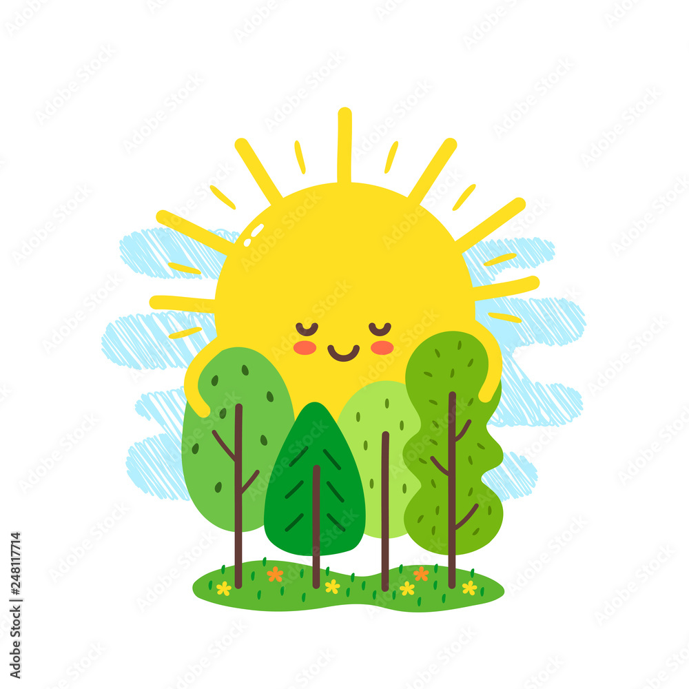 Fototapeta premium Cute happy smiling sun hugs 