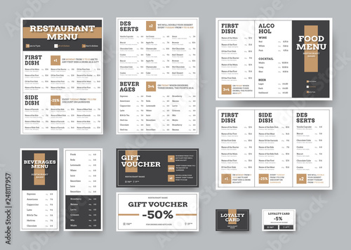 Vector menu templates for cafes and restaurants in white with black blocks.