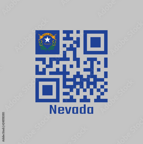 QR code set the color of Nevada flag. Solid cobalt blue field and coats of arm on the canton.