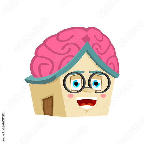 House Smart isolated. Brain in Home Cartoon Style. Building brainy Vector