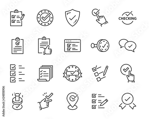 set of checkmark vector line icons, contains such as check, document and more