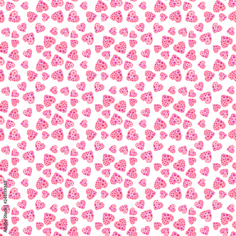 Watercolor heart of roses pattern. Hand drawn illustration. Seamless pattern	