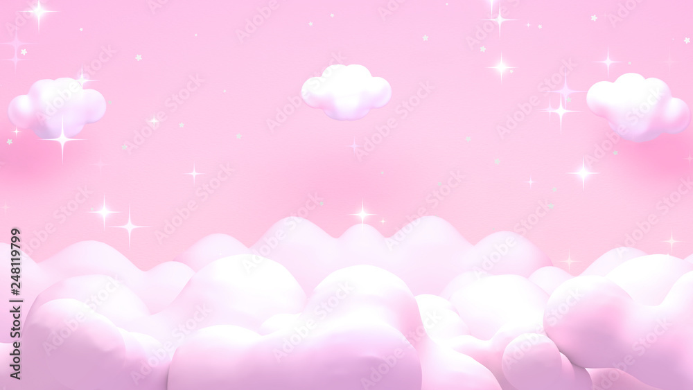 Soft pastel pink starry night sky. Shimmering stars effect. 3d rendering picture.