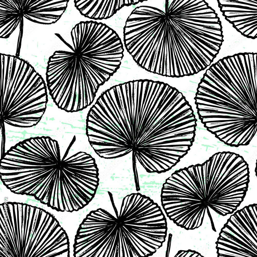Ink hand drawn botanical seamless pattern Black and white design