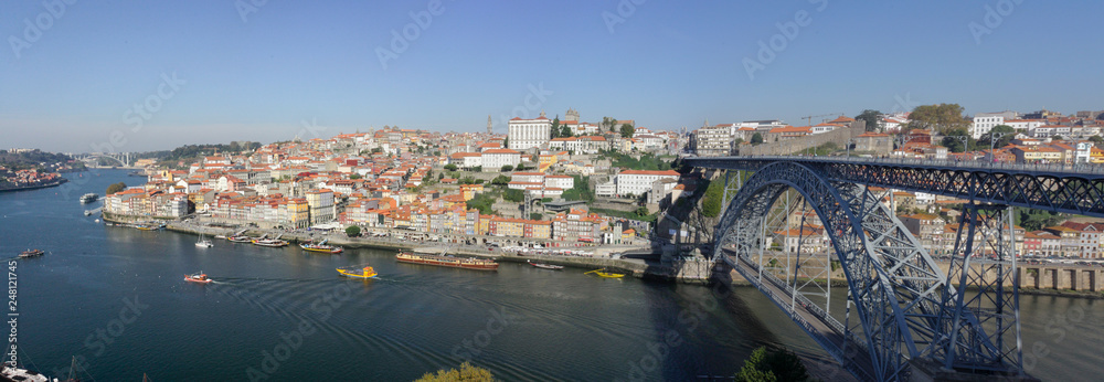 panorama bridge D . Luis I, over the river Douro on Porto