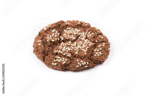 Fresh baked oatmeal cookie on a white