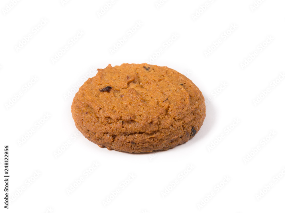 Fresh baked oatmeal cookie on a white