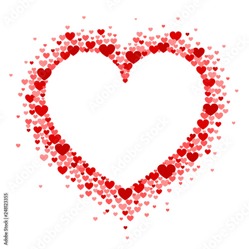 Frame of red hearts in the shape of a hart. Vector Valentine's day greeting card or wedding invitation