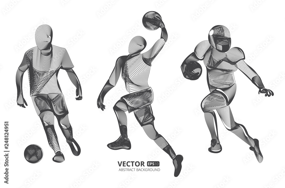 Abstract sport game competition player male figure in action jumping and running moving pose