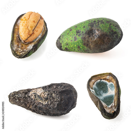 Bild auf Leinwand Set of spoiled avocado isolated on white background