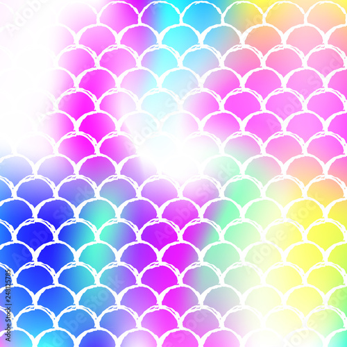 Mermaid scales background with holographic gradient.