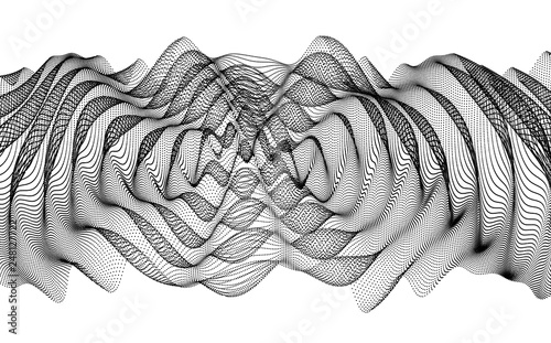 3D wavy background with ripple effect. Vector illustration with particle. 3D grid surface.