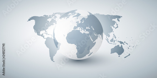 Earth Globe and World Map Design Layout- Global Business, Technology, Globalisation Concept, Vector Template 