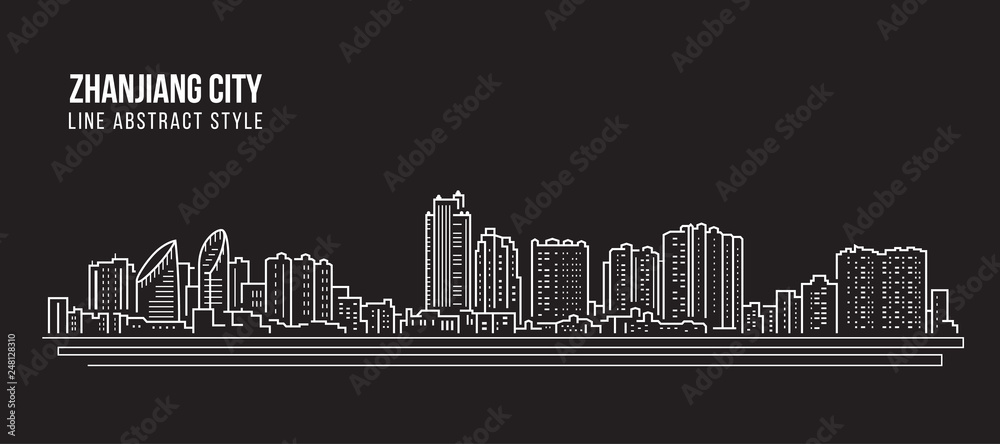 Cityscape Building Line art Vector Illustration design -  Zhanjiang city