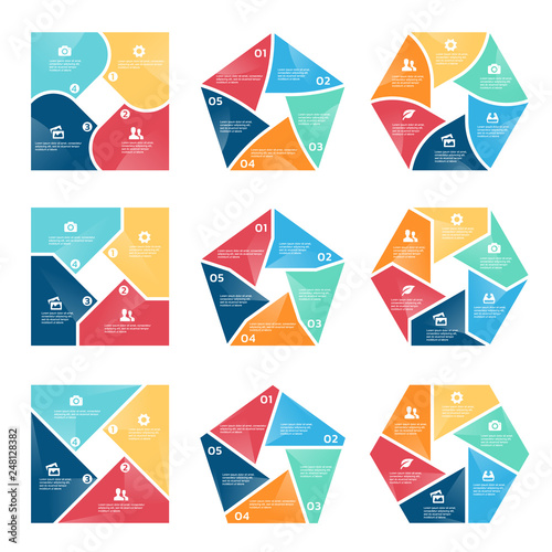 Square pentagon and hexagon chart infographic (part four, part Five and part six) vector set design