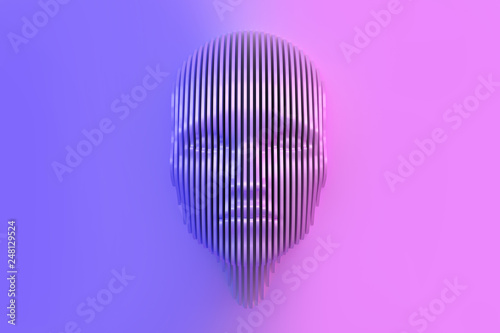 Conceptual image of the female head cut out of the wall and coming out of the wall. 3d illustration photo
