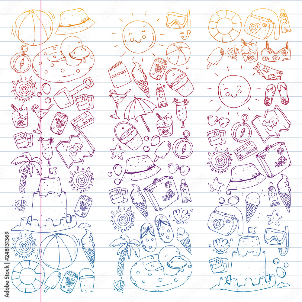 Vector seamless pattern with travel and beach icons. Vector seamless pattern with travel and beach icons.