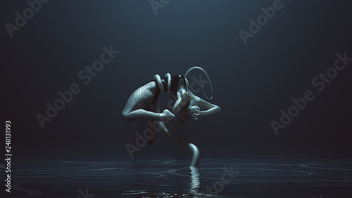 Sexy Water Demon Woman with Tentacles Wrapped Around Her Lifting Her Up Wearing Fishnet Leggings Over a Swimsuit in a Watery Foggy Void 3d Illustration 3d render photo