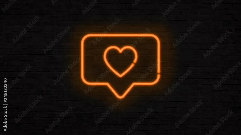 Neon Heart Like Sign Icon Banner on Brick Wall. Retro Neon Heart Happy Valentine's Day or Mobile Phone Social Media Concept 4K Animation. Neon Heart Like Sign Icon Banner on Brick Wall. Retro Neon Heart Happy Valentine's Day or Mobile Phone Social Media Concept 4K Animation.