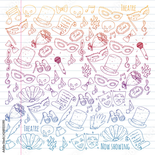 Theatre vector illustration. Entertaiment, cinema, stage, event. Background for banners, posters.