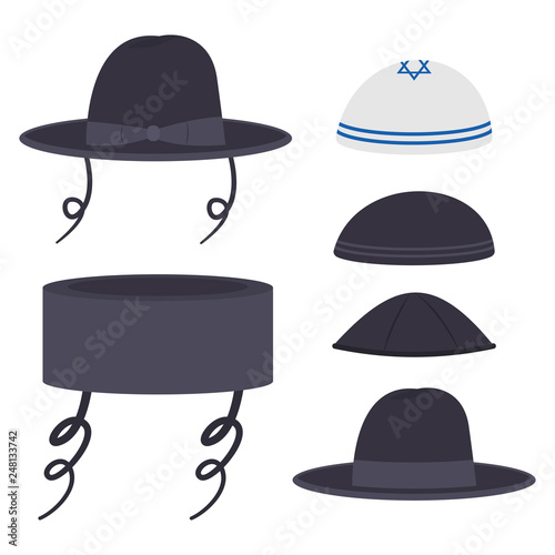 Jewish traditional hats vector cartoon set isolated on white background.