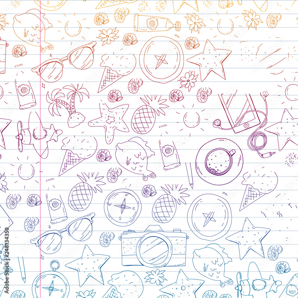 Travel vector pattern. Adventure, beach, tropical design. Travel vector pattern. Adventure, beach, tropical design.