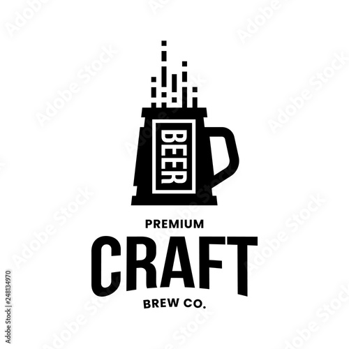 Modern craft beer drink vector logo sign for bar, pub, store, brewhouse or brewery isolated on white background. Premium quality mug logotype illustration. Brewing fest fashion t-shirt badge design.