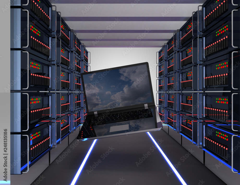 3d server and laptop concept. 3d illustration