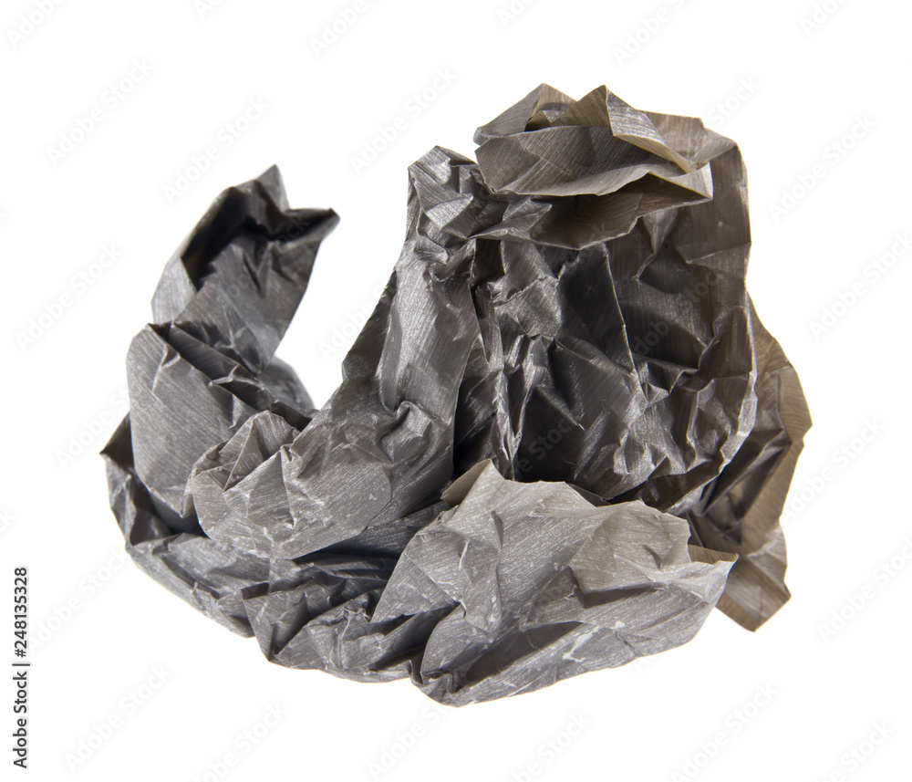 wad of crumpled gray paper isolated on white background