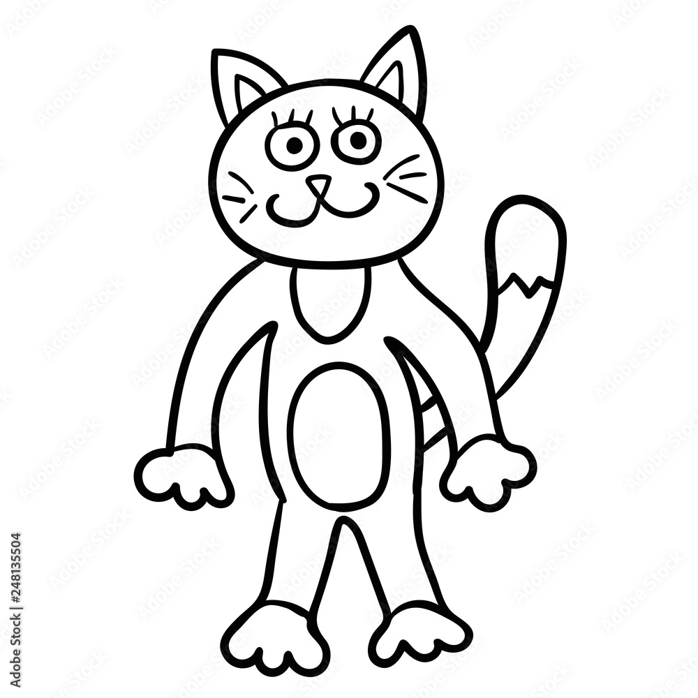 Cartoon doodle linear cat character isolated on white background. Vector illustration. Cartoon doodle linear cat character isolated on white background. Vector illustration.