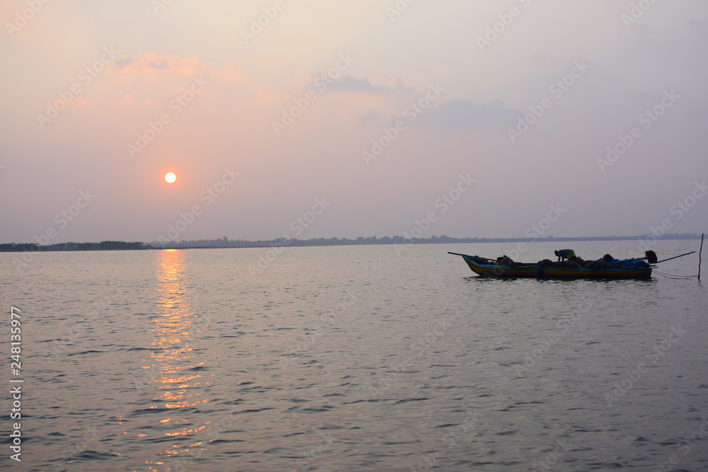 boat at sunset