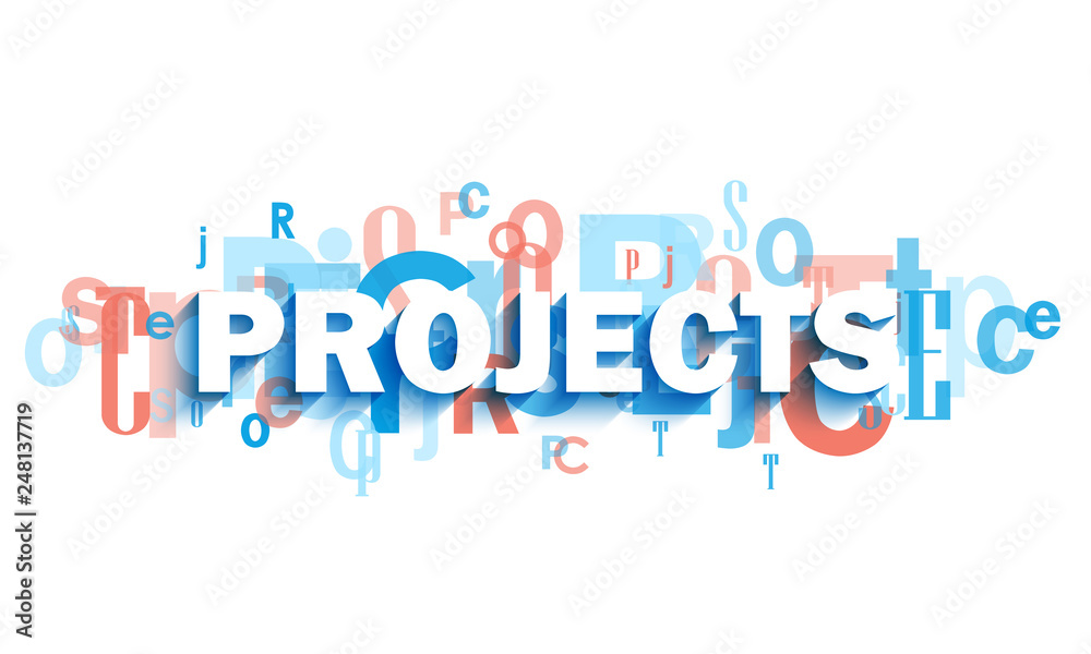 PROJECTS blue and coral typography banner