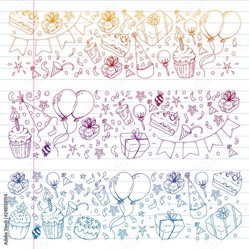 Birthday party. Pattern for invitations, banners, templates.