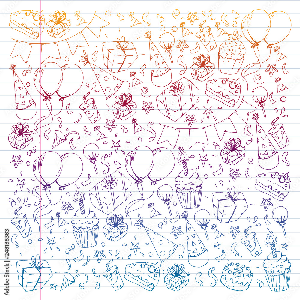 Birthday party. Pattern for invitations, banners, templates.