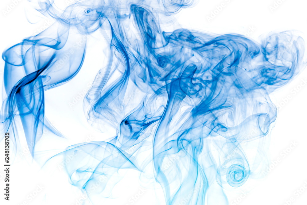 Blue smoke on white background