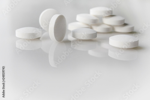 pills closeup on white background