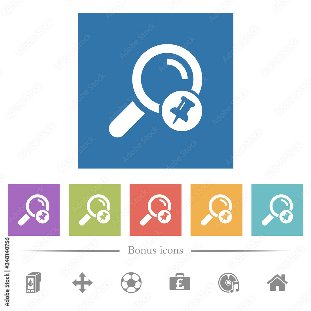 Pin search result flat white icons in square backgrounds Pin search result flat white icons in square backgrounds