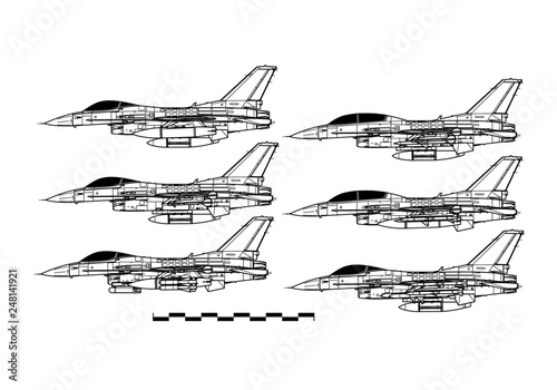 Lockheed Martin F-16. Outline drawing