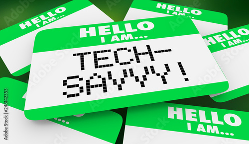 Tech Savvy Computer Knowledgable Hello I Am Name Tag 3d Illustration photo