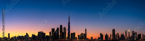 Super high resolution image of Dubai Downtown skyline at Magic hour