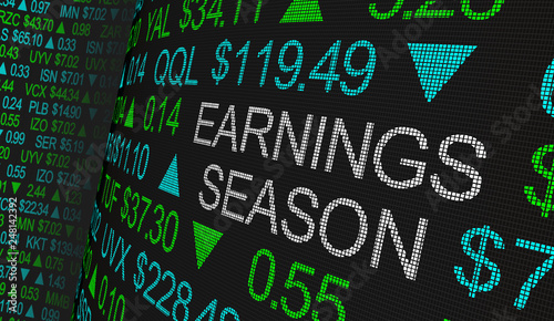 Earnings Season Company Reports Stock Market Ticker Words 3d Illustration photo