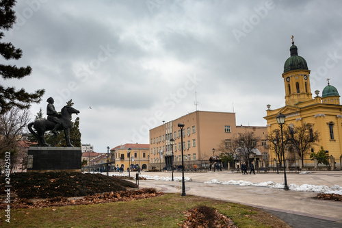 Streets of Negotin, small place in east Serbia. Center of old town. Beautiful cloudy day. Town is known for production of wine.