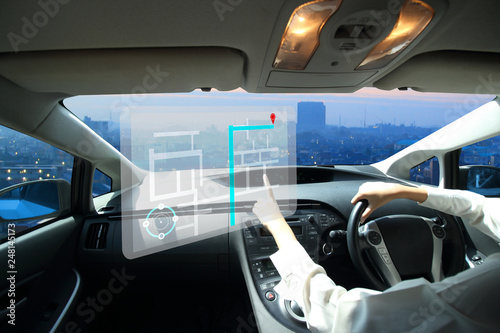 Self-driving autopilot mode, autonomous car, vehicle running self-driving mode and gps screen control