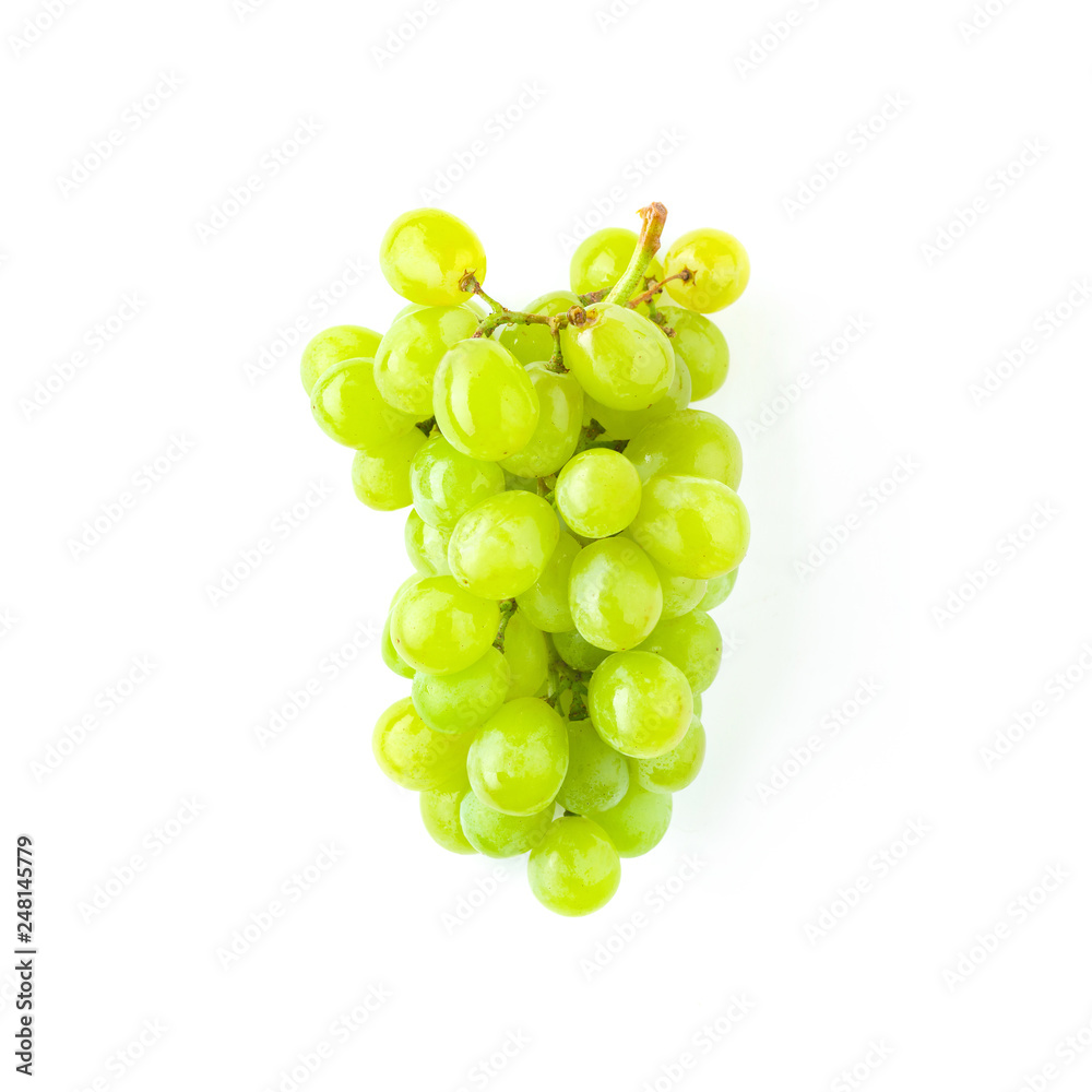 Layout with green grapes isolated on white background. Organic food Layout with green grapes isolated on white background. Organic food