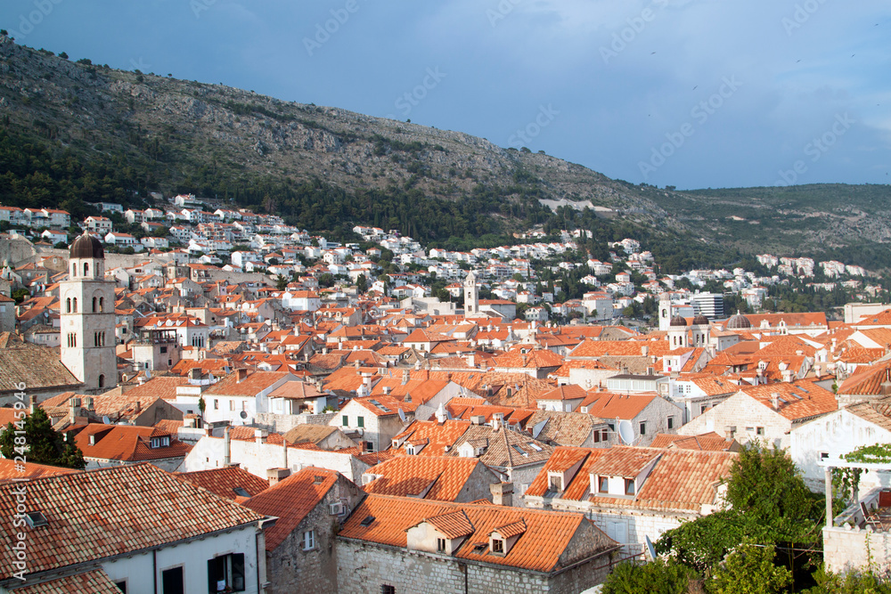 view of the roofs of the magnificent old town of Dubrovnik from the city walls