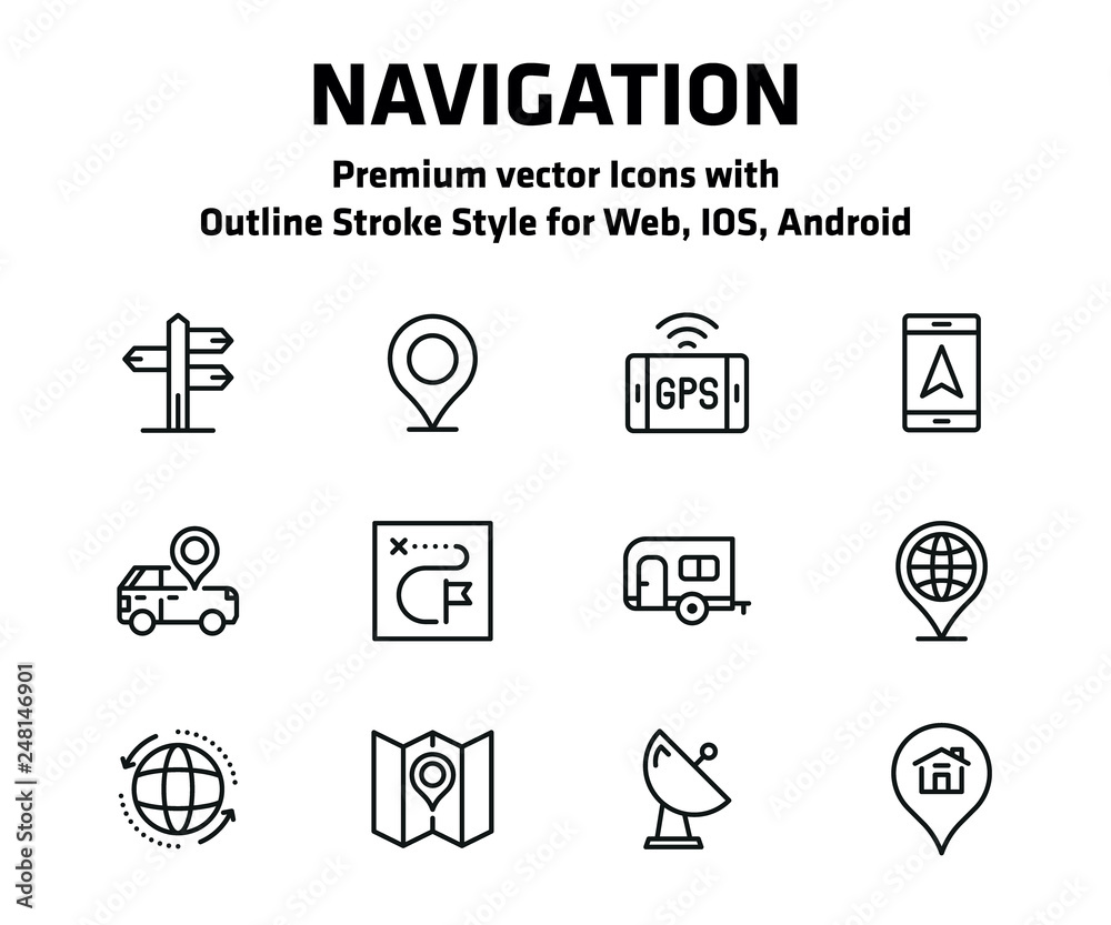 Navigation Thin Line Icon Set Navigation Thin Line Icon Set