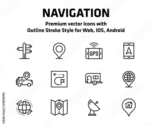 Navigation Thin Line Icon Set
