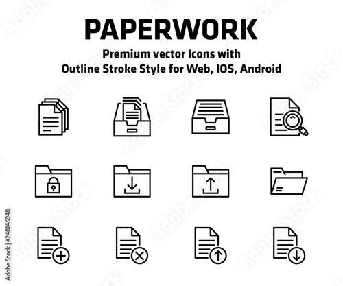 Paperwork Thin Line Icon Set