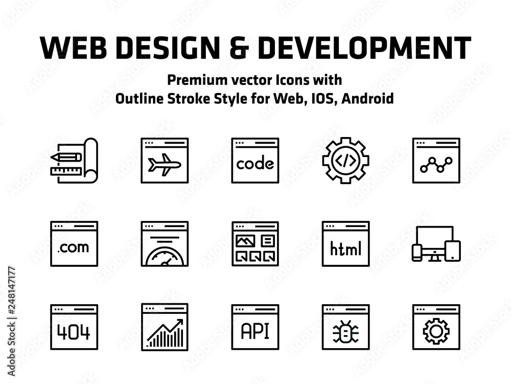 Web Design And Development Thin Line Icons