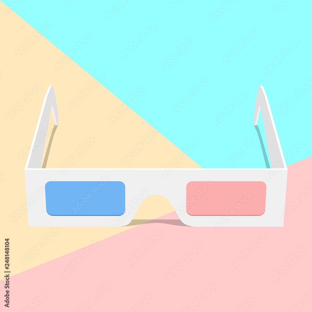 flat lay modern 3d glasses icon with shadow on pastel colored blue and pink  background Stock Vector | Adobe Stock